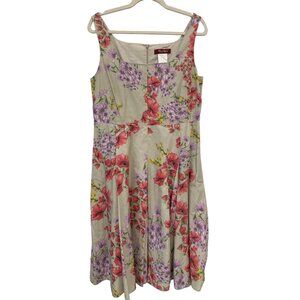 MaxMara Floral A-Line Dress Womens 12 Cotton Knee Length Sleeveless Boho Hippie